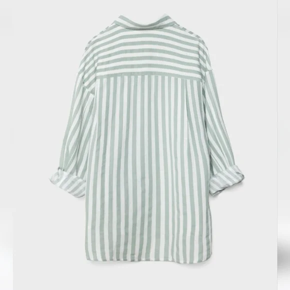 Stradivarius Green White Oversized Button Down Shirt, XS - Picture 3 of 11
